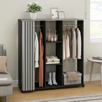 HOMCOM Armoire penderie Meuble de Rangement Mobile 6 roulettes 120L x 40l x 128H cm en bois Noir(m-7)