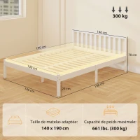 HOMCOM Cadre de lit en bois massif 140x190 cm lit simple avec tête de lit et sommier à lattes solide pour enfants adultes(m-3)