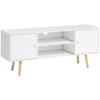 HOMCOM TV Stand Cabinet up to 55 Inches, TV Unit with Storage Shelves and Wood Legs for Living Room, Bedroom, White(m-1)