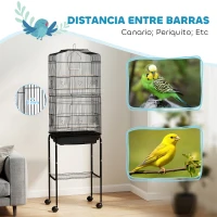 PawHut Jaula para Pájaros con Soporte Jaula Metálica con Ruedas Bandeja Extraíble y Estante 46,5x36x157 cm Negro(m-6)