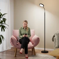 HOMCOM Lampă de Podea LED Reglabilă cu Telecomandă Magnetică și Comenzi Tactile, Cap Rotativ 360°, Reglare Luminozitate și Temperatură a Culorii, pentru Cameră și Living, Negru(m-9)