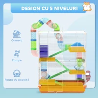 PawHut Cușcă pentru Hamsteri pe 5 Nivele cu Tuburi și Roată din Metal și Plastic Albastru(m-6)