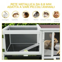 PawHut Conigliera da Esterno con Casetta, Area di Corsa e Vassoio, in Legno, Metallo e PET, 105x57.5x51.5 cm, Grigio(m-8)