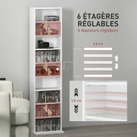 HOMCOM Rangements pour CD et DVD 9 compartiments et 6 étagères réglables capacité max. 260 CD/120 DVD 33 x 24 x 140 cm blanc(m-5)