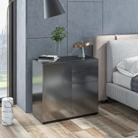 HOMCOM Commode Buffet Meuble de Rangement 2 tiroirs 2 Portes avec étagère 79 x 36 x 74 cm noir brillant(m-10)