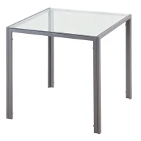 HOMCOM Table à manger pour 4 personnes, table de cuisine avec plateau en verre trempé et pieds en métal, 75 x 75 x 75 cm, gris(m-1)