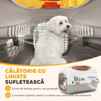 Transportor PawHut pentru Pisici și Câini Mici din Plastic, cu Fereastră Superioară, Ușă din Oțel, Bol pentru Hrană, pentru Animale max 4 kg, 49x32x31 cm, Gri(m-6)
