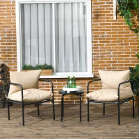 Outsunny Ensemble salon de jardin 3 pièces 2 personnes avec 2 fauteuils et 1 table basse ronde, métal, noir et beige(m-10)