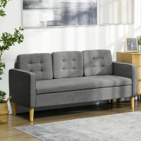 HOMCOM Canapé 3 places en flanelle de neige, canapé moderne avec rangement caché, dossier capitonné, 166,5 x 62 x 82 cm, gris(m-2)