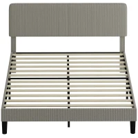 HOMCOM Cadre de lit 160 x 200 cm, sommier à lattes en bois, tête de lit réglable, lit double rembourré en velours côtelé, gris(m-1)