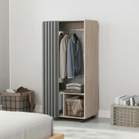 HOMCOM Armoire penderie armoire de rangement mobile avec rideau, tringle de suspension, 60 x 40 x 128 cm, effet bois naturel(m-7)