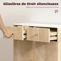 HOMCOM Buffet, meuble de rangement cannelé avec plateau effet marbre, 2 tiroirs, 2 portes, étagère réglable, 77x30x80cm, chêne(m-5)
