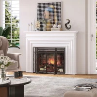 HOMCOM Grille de protection pour cheminée 120 x 79 cm - pare-feu pour cheminée ou poêle - pare-étincelles - barrière de sécurité - 3 volets pliables et porte - métal noir(m-10)