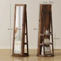 HOMCOM Oglindă cu Spațiu pentru Bijuterii Rotativă și Cu Închidere, Maro(m-3)