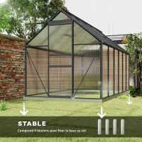 Outsunny Serre de jardin en aluminium polycarbonate avec fondation, serre avec fenêtre réglable porte coulissante 190x375x199cm(m-6)