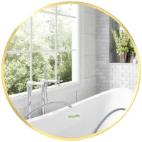 kleankin Specchio Bagno Rotondo con Cornice da Parete in Lega di Alluminio, Ø50x2cm, Oro(m-11)