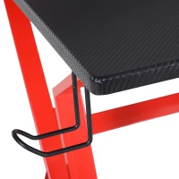 HOMCOM Mesa Gaming Ergonómica 120 cm Escritorio Gaming desk para Computadora PC con Estantes de Monitor y Ganchos para Auriculares Fibra de Carbono 168x66x92,5 cm Negro y Rojo(m-8)