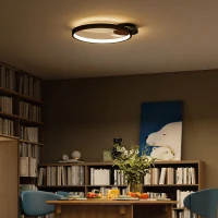 HOMCOM Lampă de tavan LED Modernă de 40W cu 2 Inele și Lumină Reglabilă, Negru(m-9)