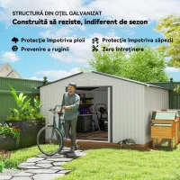 Outsunny Magazie de Grădină 12,4 m² 340x386x200 cm cu Uși Glisante, Acoperiș Înclinat și 4 Guri de Aerisire, Albă(m-4)