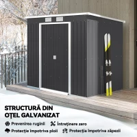 Outsunny Magazie de Unelte pentru Grădină din Metal cu Kit Fundație, Uși Duble, Grile de Aerisire și Acoperiș Înclinat, Gri(m-4)