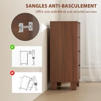 HOMCOM Commode 4 tiroirs meuble de rangement vintage avec poignées en métal, 60 x 36 x 90 cm, effet bois marron(m-6)