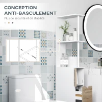HOMCOM Meuble colonne salle de bain armoire de salle de bain avec tiroirs étagères ouvertes placard 15 x 33 x 136,8 cm blanc(m-6)