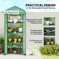 Outsunny Sera Portabilă, Seră pentru Plante și Flori cu 4 Niveluri, Acoperire PE, Verde(m-6)