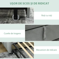 HOMCOM Cadru Pat 90/180x190 cm, Canapea Pat Extensibilă Convertibilă în Pat Dublu, Tapițerie, Cotiere, 2 Buzunare, Șipci din Plop, pentru Cameră de Zi sau Oaspeți, Gri Deschis(m-5)