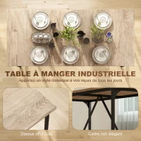 HOMCOM Table à manger rectangulaire pour 6-8 personnes table de cuisine style industriel 180 x 80 x 75,5 cm effet bois naturel(m-5)