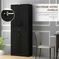 HOMCOM Buffet haut armoire de cuisine 4 portes 2 placards et 1 tiroir central hauteur 180 cm avec 2 étagères réglables noir(m-7)
