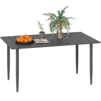 Outsunny Masă de Grădină Dreptunghiulară 150x90x73 cm, Masă de Dining pentru 6 Persoane cu Design cu Lamele și Gaură pentru Umbrelă din Oțel, Pentru Terasă, Balcon și Exterior, Negru(m-11)