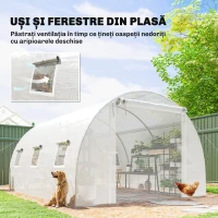 Outsunny Seră de Grădină Tip Tunel 4x3x2 m cu Uși Rulabile și 6 Ferestre, Seră pentru Plante cu 2 Suporturi Diagonale, Cadru din Oțel și Husă PE, pentru Legume, Flori și Fructe, Alb(m-6)