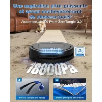 ECOVACS T80 OMNI - Robot Aspirateur Laveur - 18 000 Pa - Nettoyage Automatique instantané OZMO Roller - ZeroTangle 3.0(m-3)