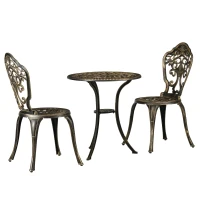 Outsunny Set da Esterno 3pz in Alluminio con 2 Sedie da Giardino e Tavolino Rotondo con Foro per Ombrellone, Bronzo(m-10)