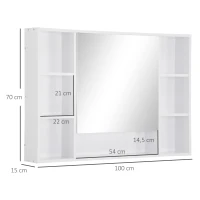 kleankin Armoire murale salle de bain avec miroir, meuble salle de bain, 7 étagères ouvertes et placard,100 x 15 x 70 cm, blanc(m-3)