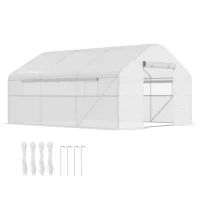 Outsunny Serre de jardin 4 x 3 x 2m avec portes enroulables et grandes fenêtres, serre tunnel de jardin, blanc(m-11)