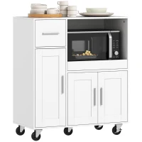 HOMCOM Mobiletto Microonde in Legno con Cassetto, 2 Armadietti, Ripiano Aperto e Piano Regolabile, 80x40x88.7 cm, Bianco(m-11)