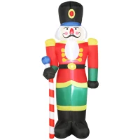 Outsunny Soldat casse-noisette gonflable de Noël 245 CM avec lumières LED et sceptre, intérieur et extérieur, multicolore(m-12)