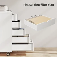 HOMCOM Dulap pentru birou cu 5 sertare pentru documente A3, pe roți și cu încuietoare, 50x40x67.5 cm, alb(m-5)