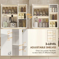 HOMCOM Multi-Storage Kitchen Cabinet, with Glass Doors - White Wood-Effect(m-6)