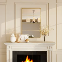 HOMCOM Miroir mural verrière rectangulaire style industriel, horizontal ou vertical avec 4 crochets, en métal doré 109 x 69 cm(m-7)