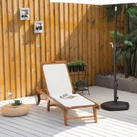 Outsunny Bain de Soleil transat Design Colonial Dossier inclinable 2 Positions roulettes dim. 198L x 60l x 68/87H cm Tissu textilène Blanc Bois Acacia(m-10)