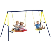 AIYAPLAY Columpio Infantil con Soporte Metálico para 3 Niños 3-8 Años, Multicolor(m-10)