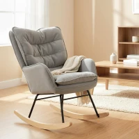 HOMCOM Poltrona Baloiço Estofada em Chenilla com Pés de Madeira de Faia e Apoio para os Braços para Lactância  71x98,5x97 cm Cinzento claro(m-2)