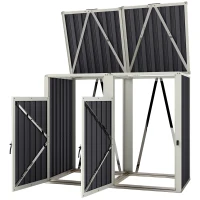 Outsunny Acoperitor pentru Tomberoane de Exterior cu 2 Compartimente, Capac Rabatabil 180°, din Oțel Galvanizat, pentru Grădină sau Patio, 146x81x122 cm, Gri Închis(m-10)