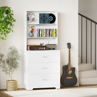 HOMCOM Bibliotecă cu 3 rafturi deschise și 3 sertare, din lemn, 79x39.5x182.2 cm, Alb(m-9)