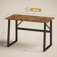 HOMCOM Birou pentru Computer, 120x60x76 cm Birou Lungu cu Colțuri Rotunjite și Structură din Oțel, Masă PC Industrială, pentru Casă, Studiu, Dormitor, Birou, Maro Rustic(m-3)