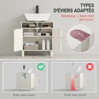 HOMCOM Meuble salle de bain sous lavabo meuble sous lavabo placard 2 portes avec étagère réglable 60 x 30 x 63 cm blanc(m-4)