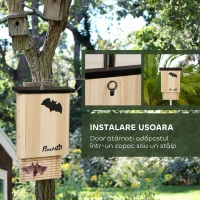 PawHut Set de 3 Adăposturi pentru Liliac din Lemn de Brad pentru Exterior, 25x6x37.5 cm, Lemn Natural(m-6)