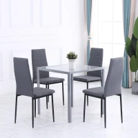 HOMCOM Table à manger pour 4 personnes, table de cuisine avec plateau en verre trempé et pieds en métal, 75 x 75 x 75 cm, gris(m-2)